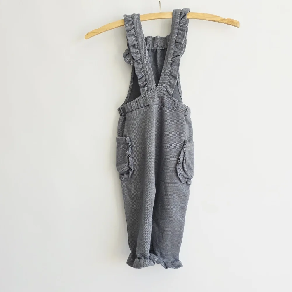 Milkbarn Grey Pinstripe Ruffle Cotton Blend Baby Overall 12-18 Months